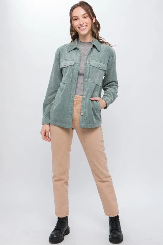 Corduroy Button Down Shirt / Jacket with Pockets