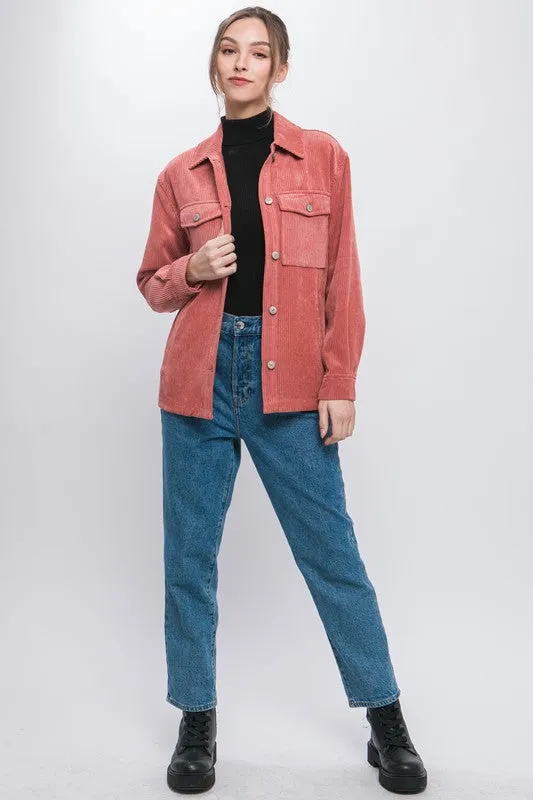 Corduroy Button Down Shirt / Jacket with Pockets