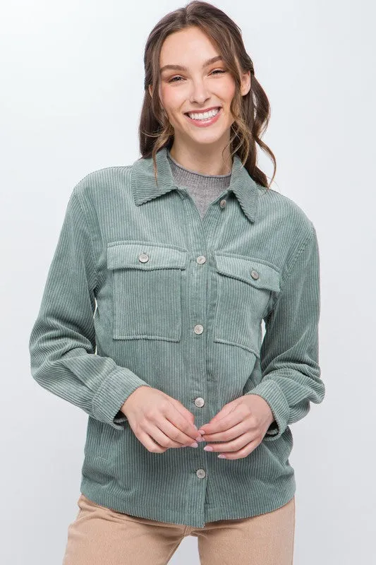 Corduroy Button Down Shirt / Jacket with Pockets