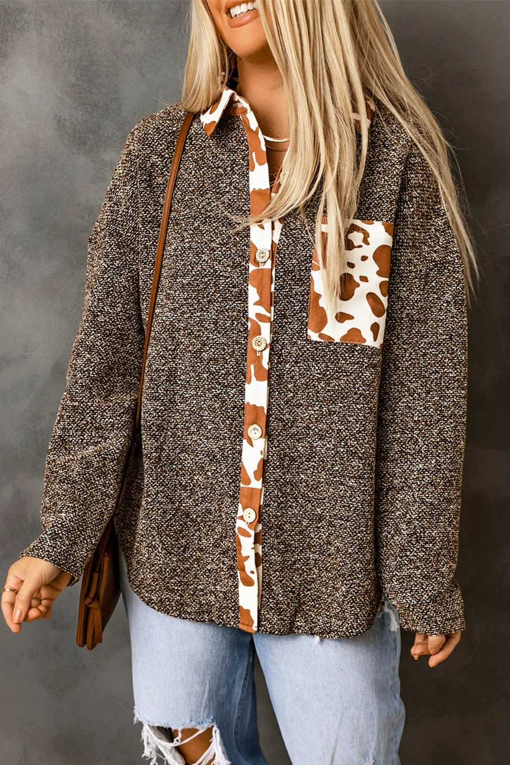Cow Print Buttoned Shirt Jacket