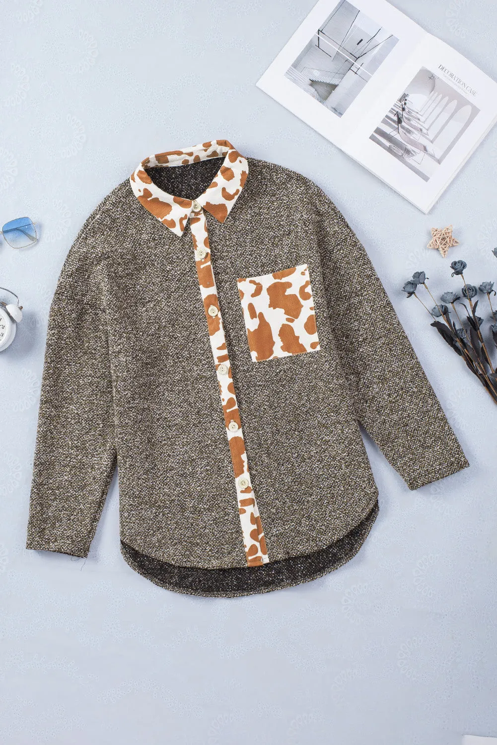 Cow Print Buttoned Shirt Jacket