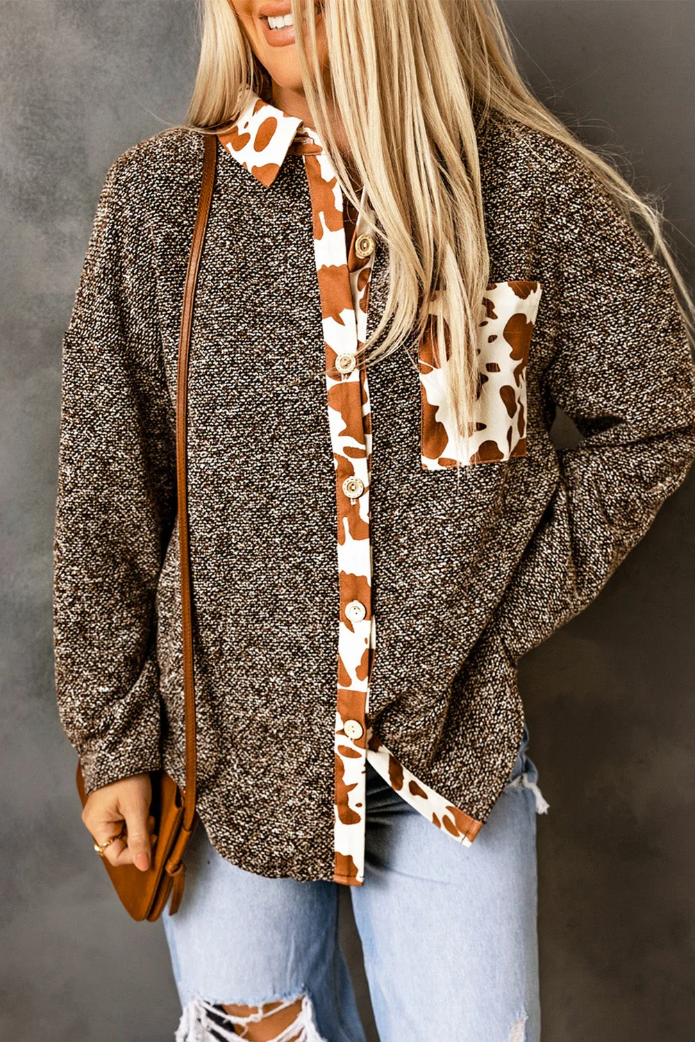 Cow Print Buttoned Shirt Jacket