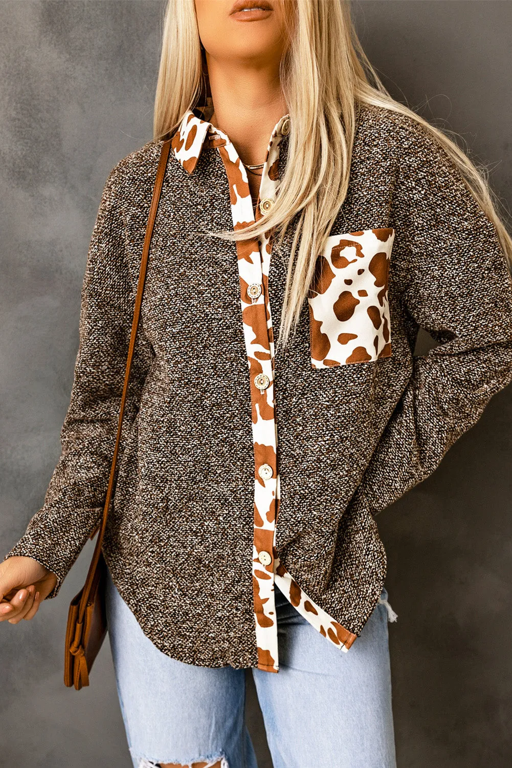 Cow Print Buttoned Shirt Jacket