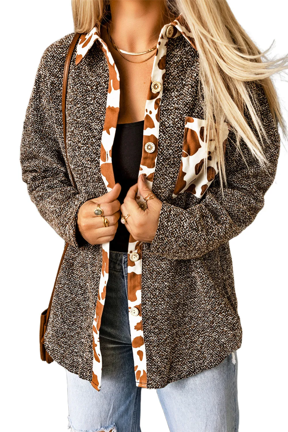 Cow Print Buttoned Shirt Jacket