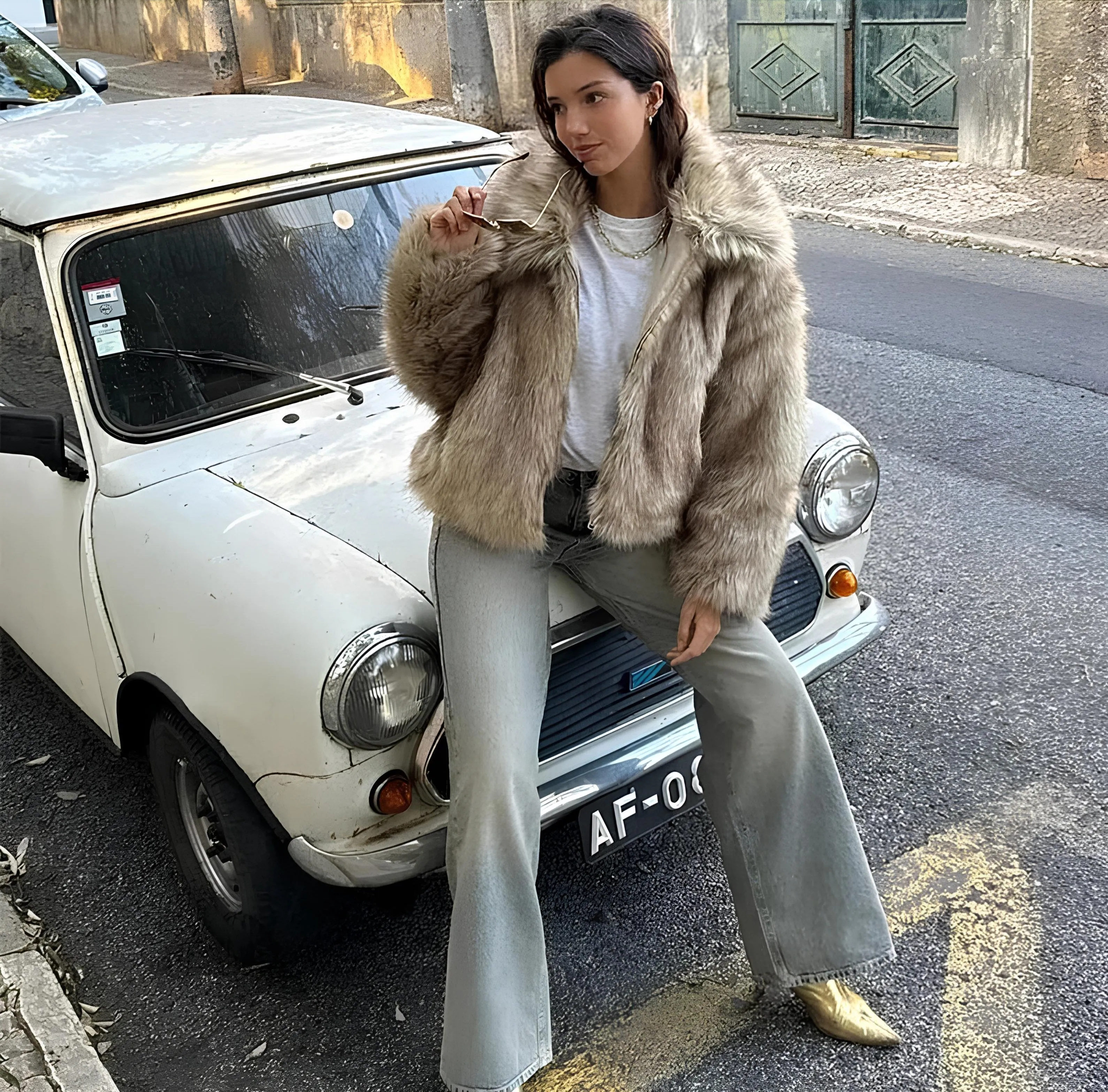 Cozy Fluffy Faux Fur Cropped Coat