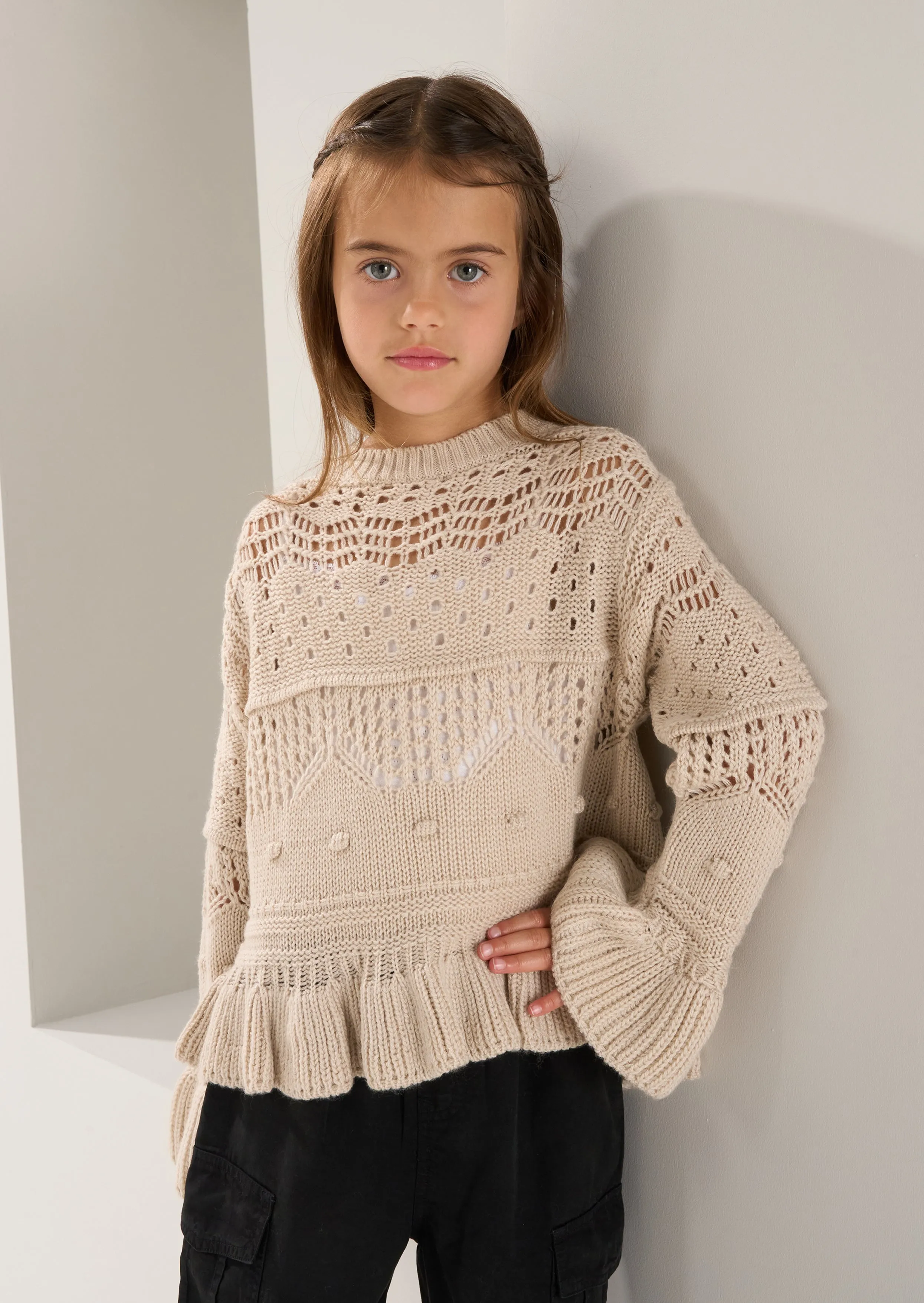 Cream Knit Frill Jumper