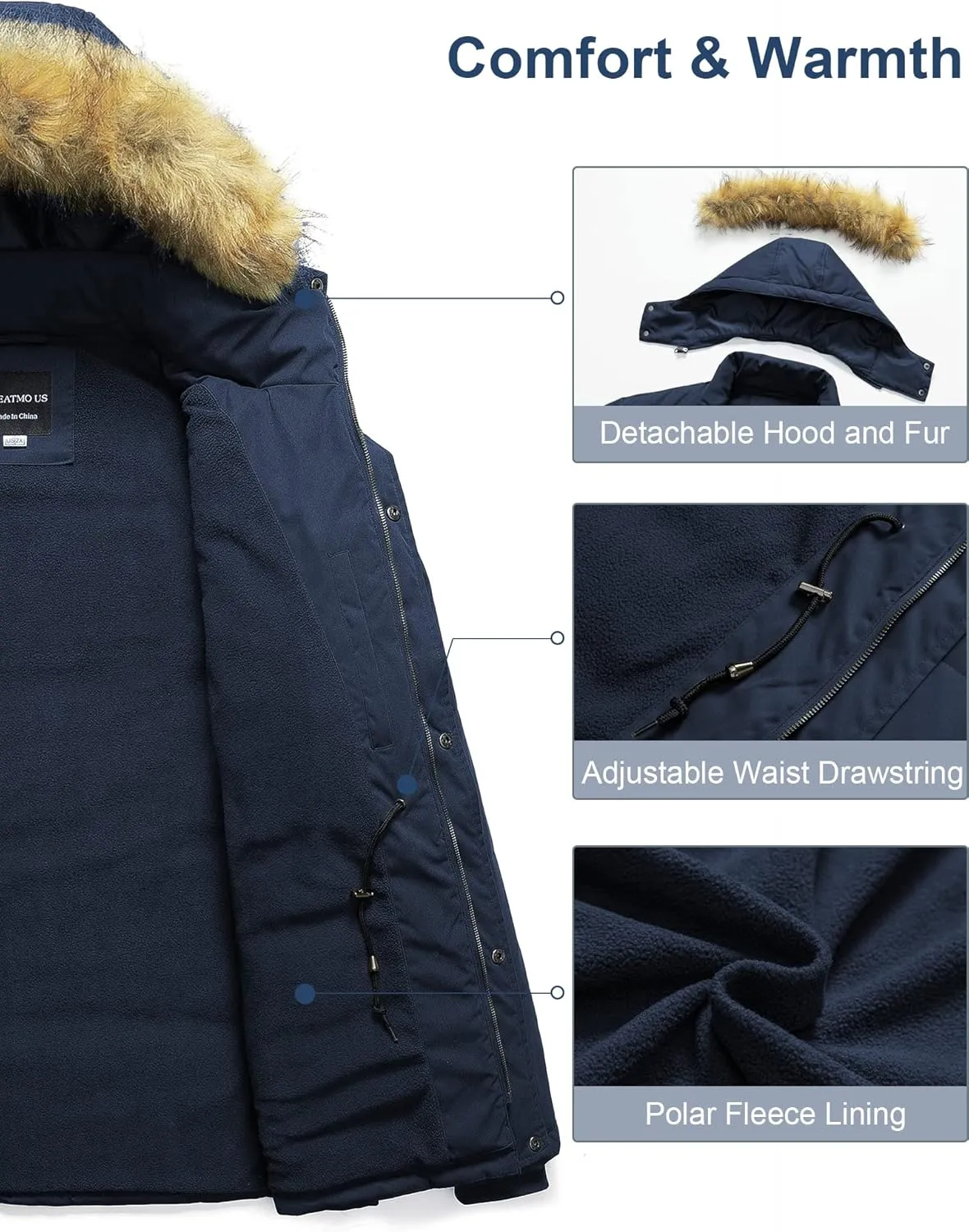 CREATMO US Men's Big and Tall Winter Coat Waterprpoof Long Puffer Jacket