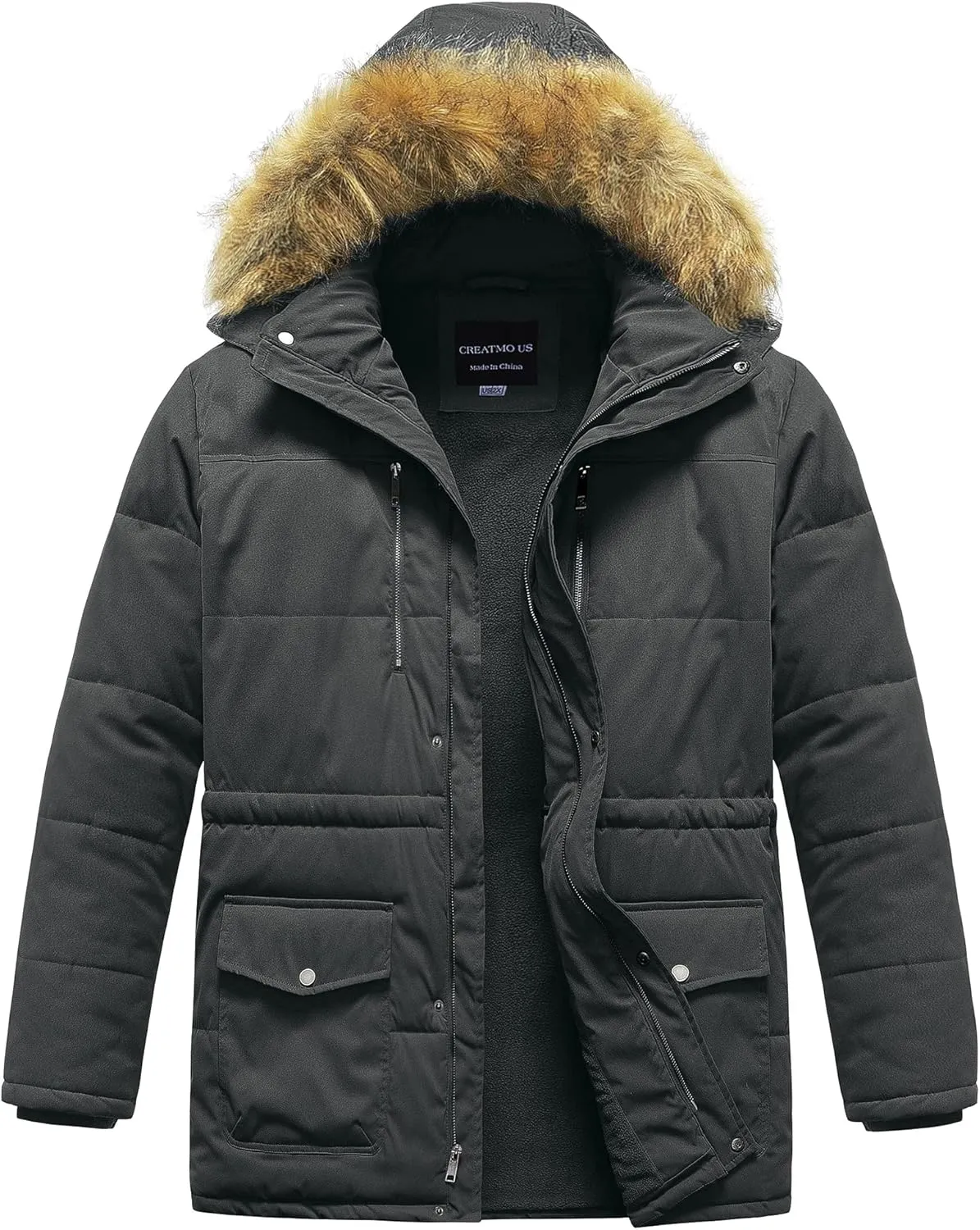 CREATMO US Men's Big and Tall Winter Coat Waterprpoof Long Puffer Jacket