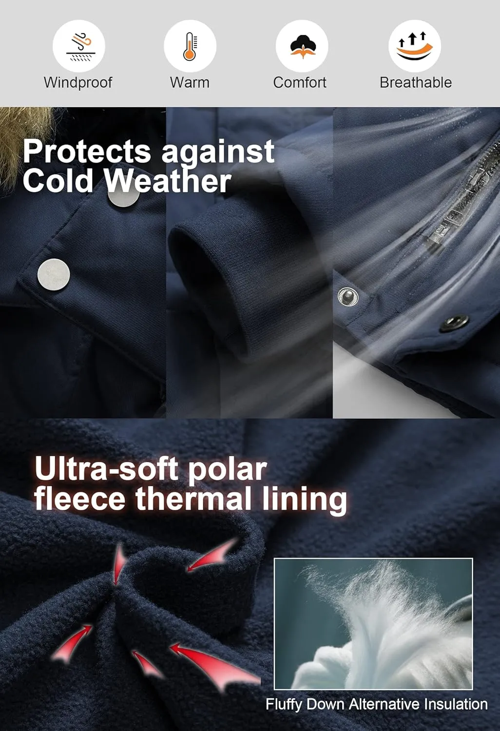 CREATMO US Men's Big and Tall Winter Coat Waterprpoof Long Puffer Jacket