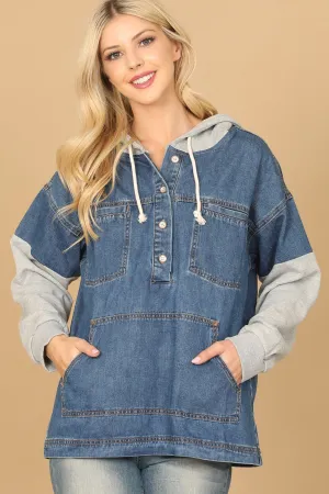 DARK DENIM KANGAROO POCKET HOODIE 2-2-2