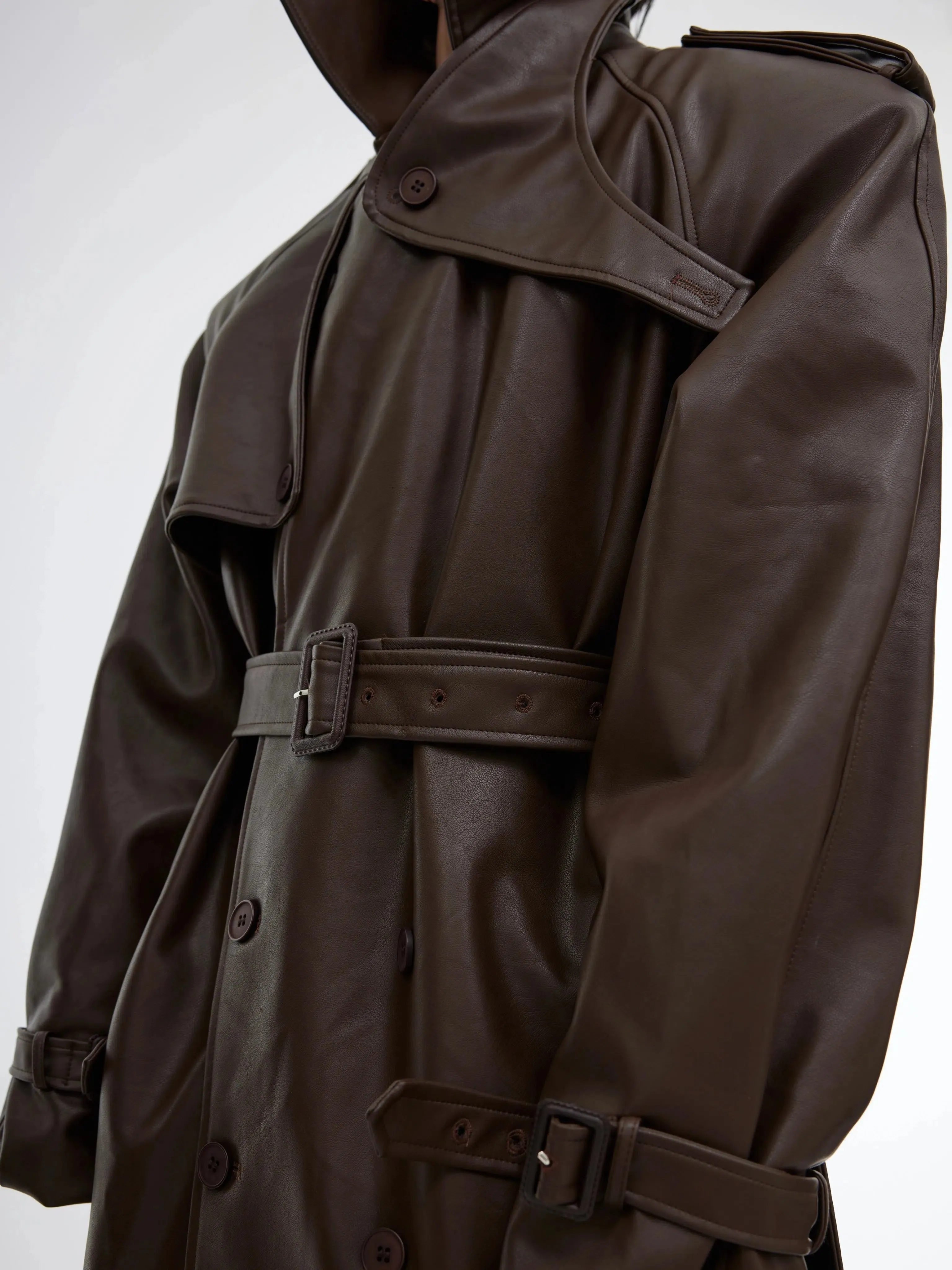 Deconstructed Split PU Leather Long Coat