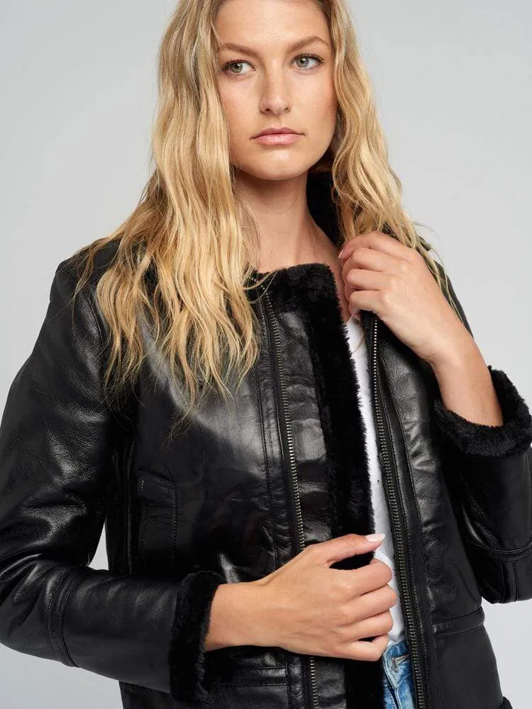 Delia Black Fur Shearling Jacket