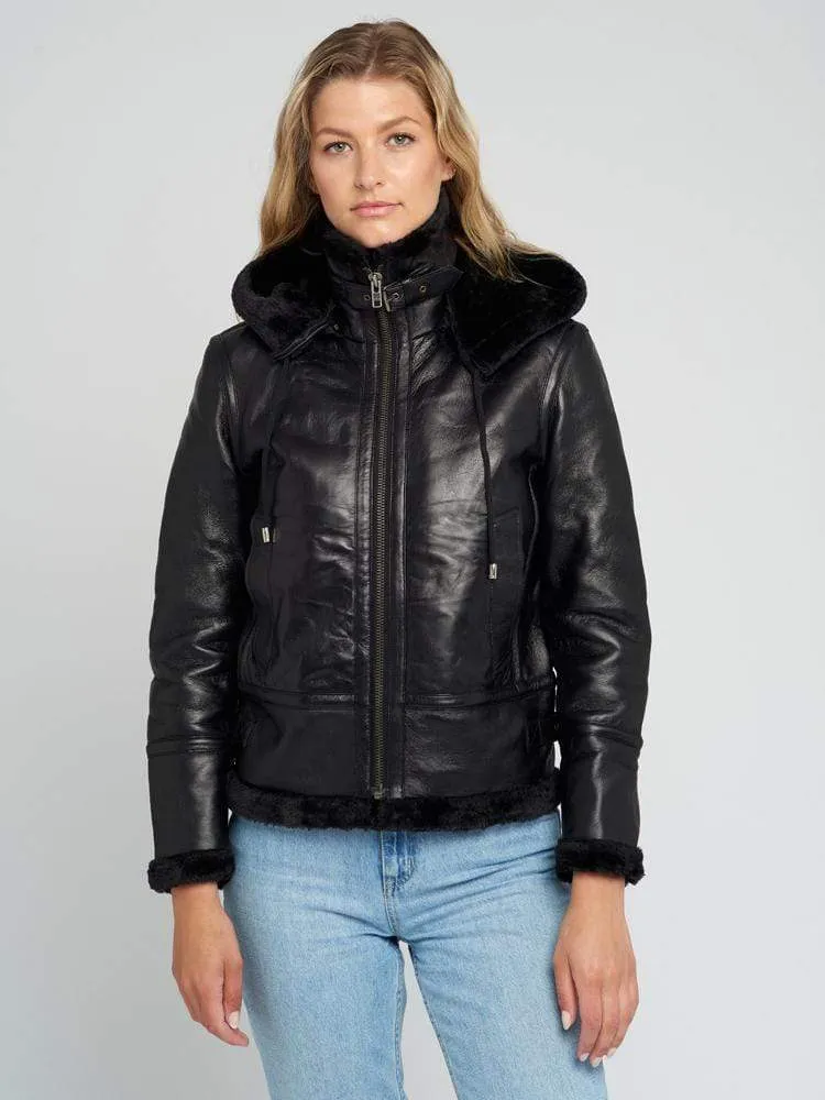 Delia Black Fur Shearling Jacket