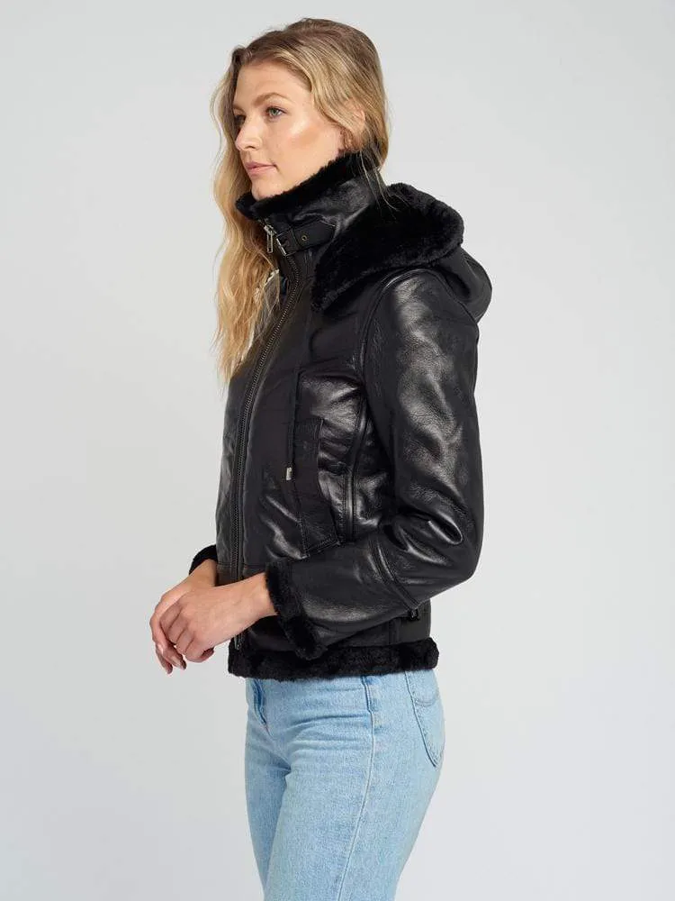 Delia Black Fur Shearling Jacket