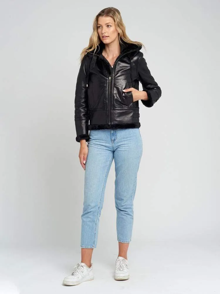 Delia Black Fur Shearling Jacket