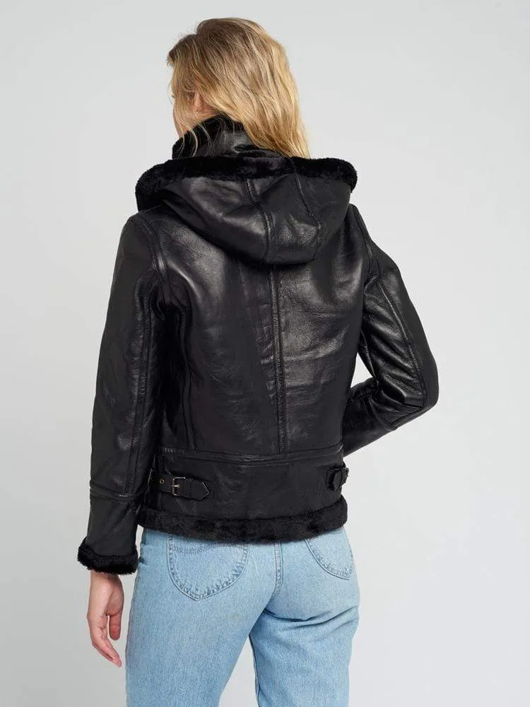 Delia Black Fur Shearling Jacket