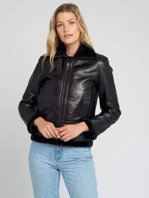 Delia Black Fur Shearling Jacket