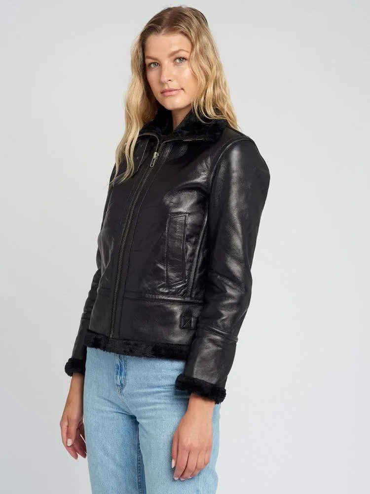 Delia Black Fur Shearling Jacket