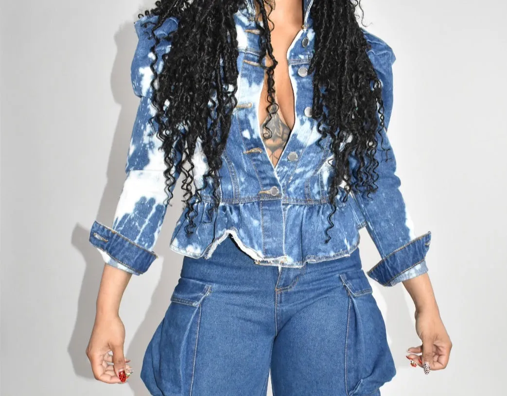 Denim Bleached Peplum Jacket