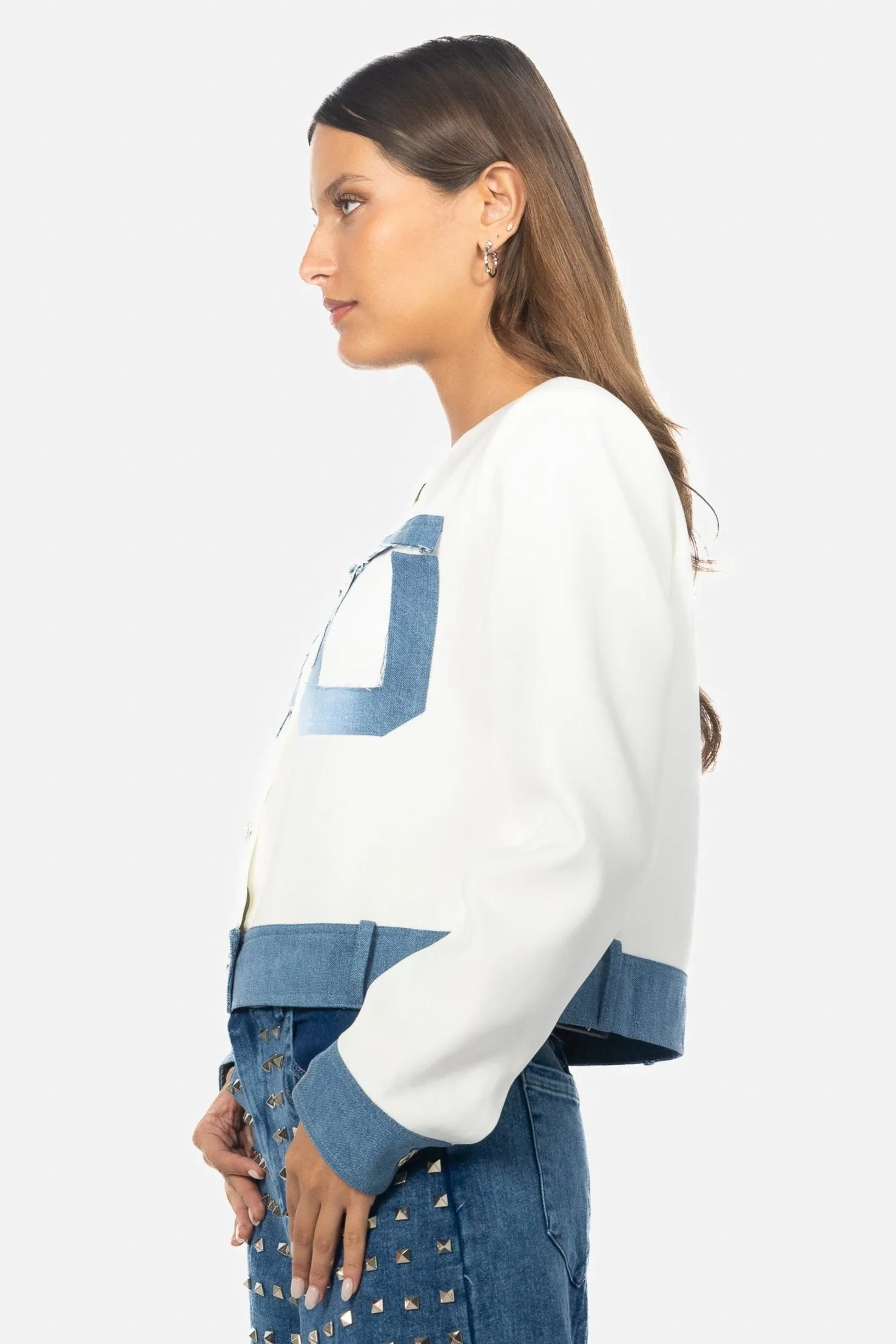 DENIM CONTRAST BUTTON JACKET