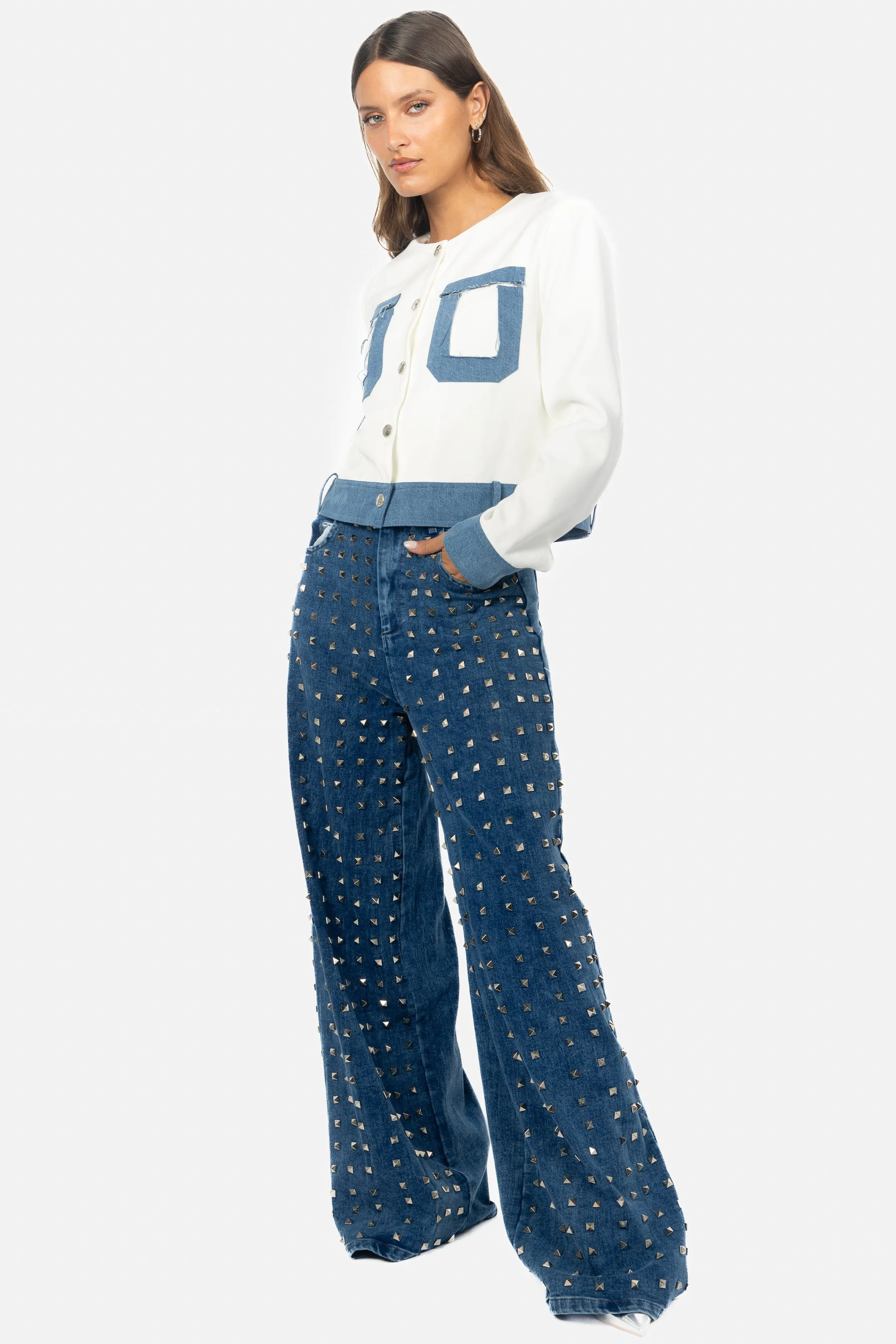 DENIM CONTRAST BUTTON JACKET