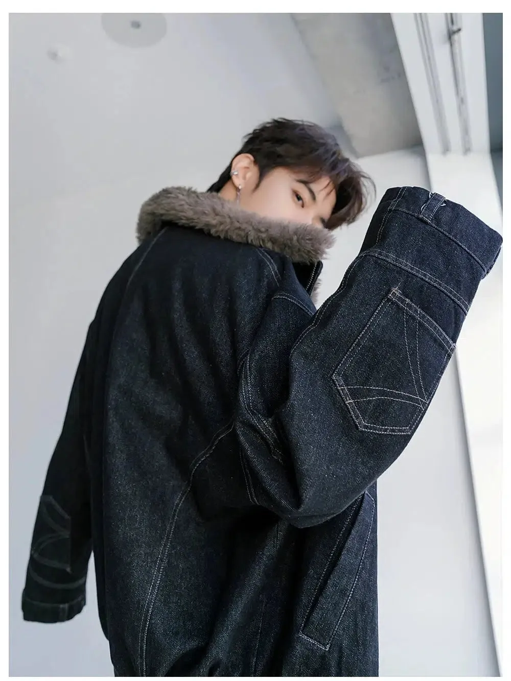 Denim Jacket with Fur Trim
