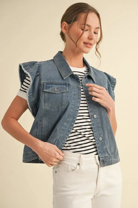Denim Ruffly Shoulder Jacket