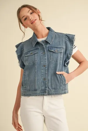 Denim Ruffly Shoulder Jacket