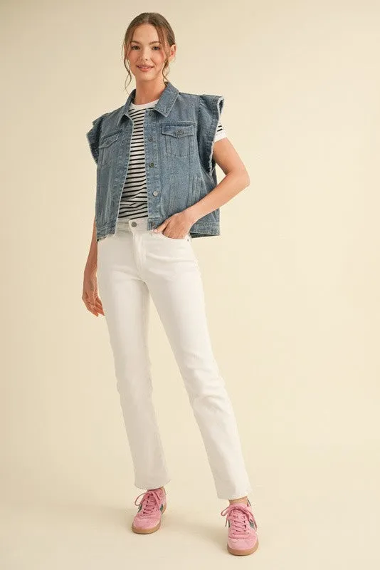 Denim Ruffly Shoulder Jacket