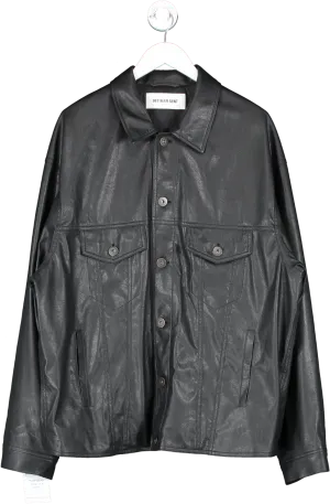 Det Blev Sent Black Leather Button Up Jacket UK M