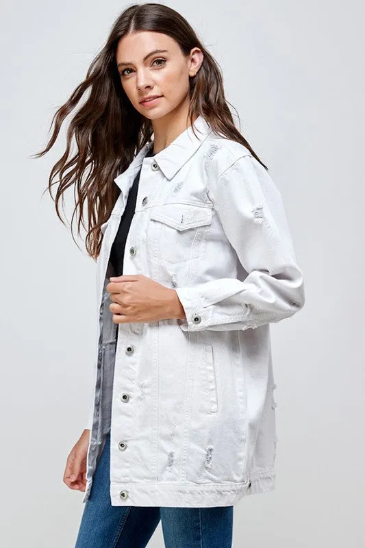 Distressed 3/4 Sleeve Denim Jacket