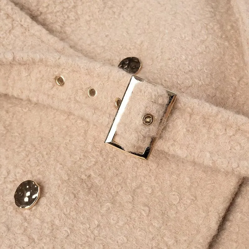 Double Breasted Woolen Belted Coat