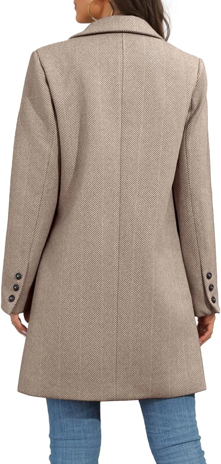 Ebifin Women's Notch Lapel Double Breasted Trench Coat Peacoat