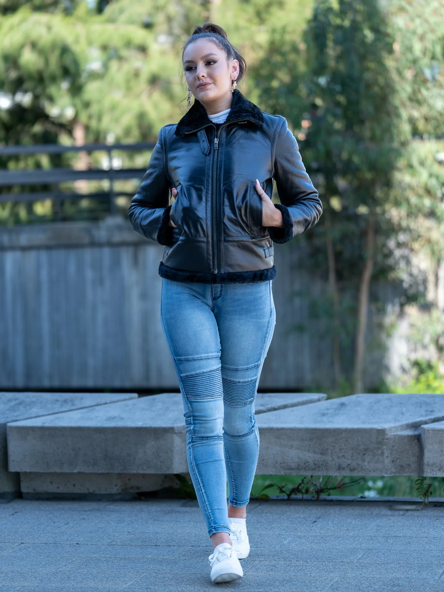 Edna Black Sheepskin Leather Jacket