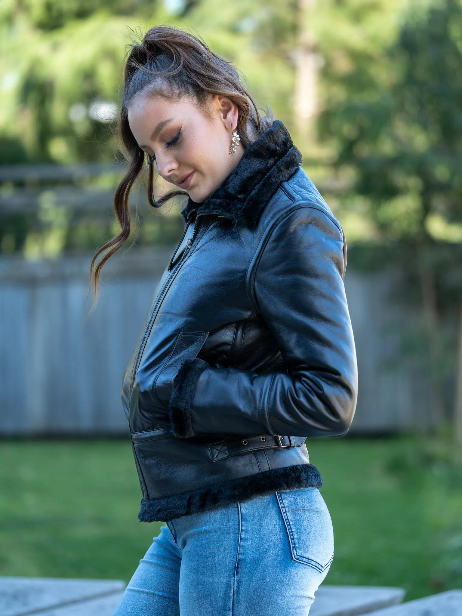 Edna Black Sheepskin Leather Jacket