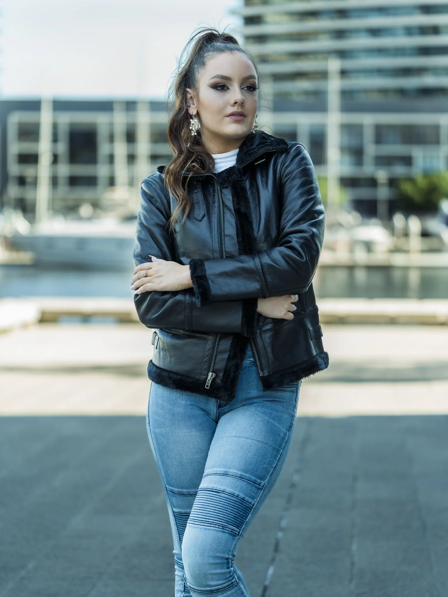 Edna Black Sheepskin Leather Jacket