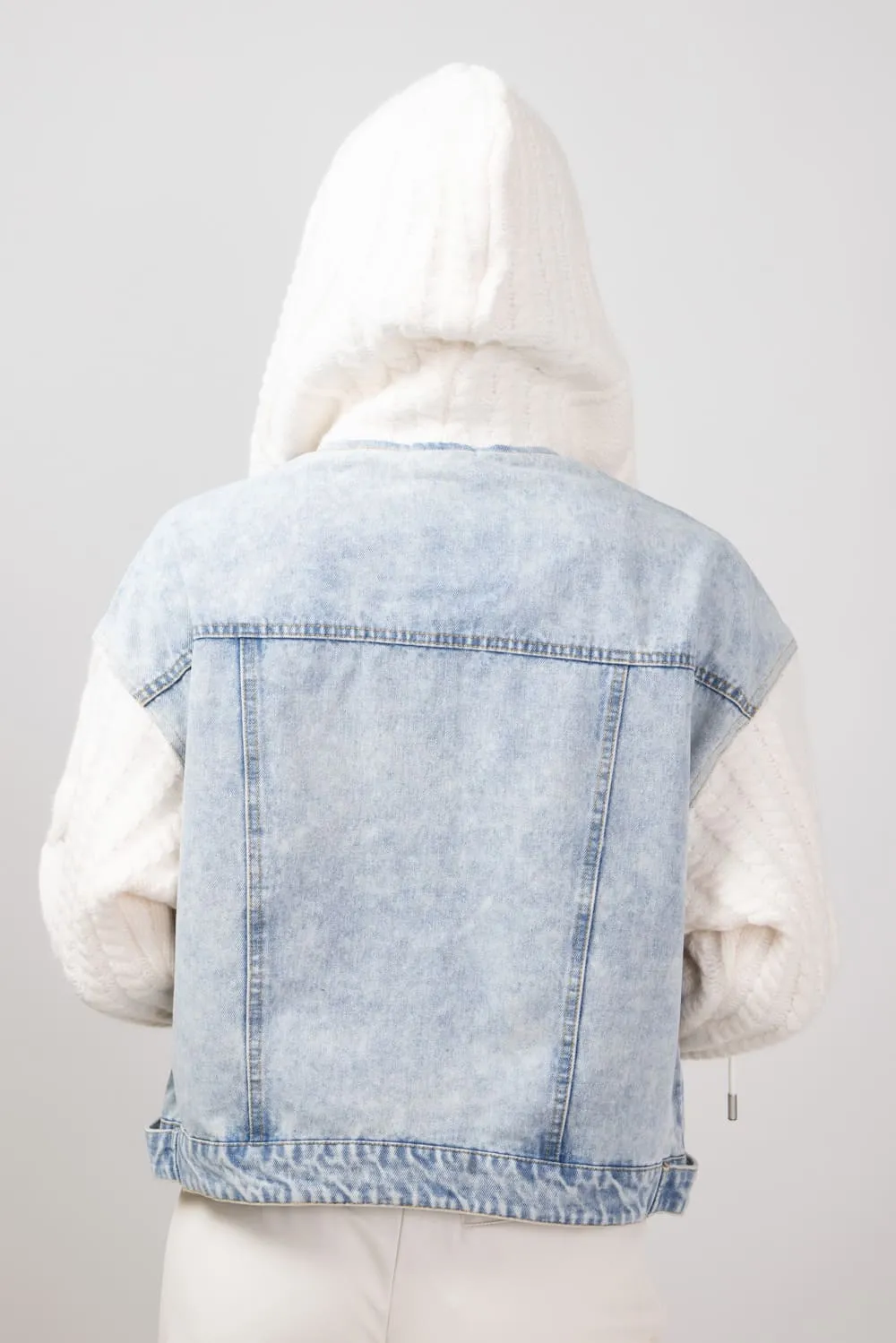 Elan Mixed Media Denim Jacket for Women in Denim/White | JK8225-DNMWHT