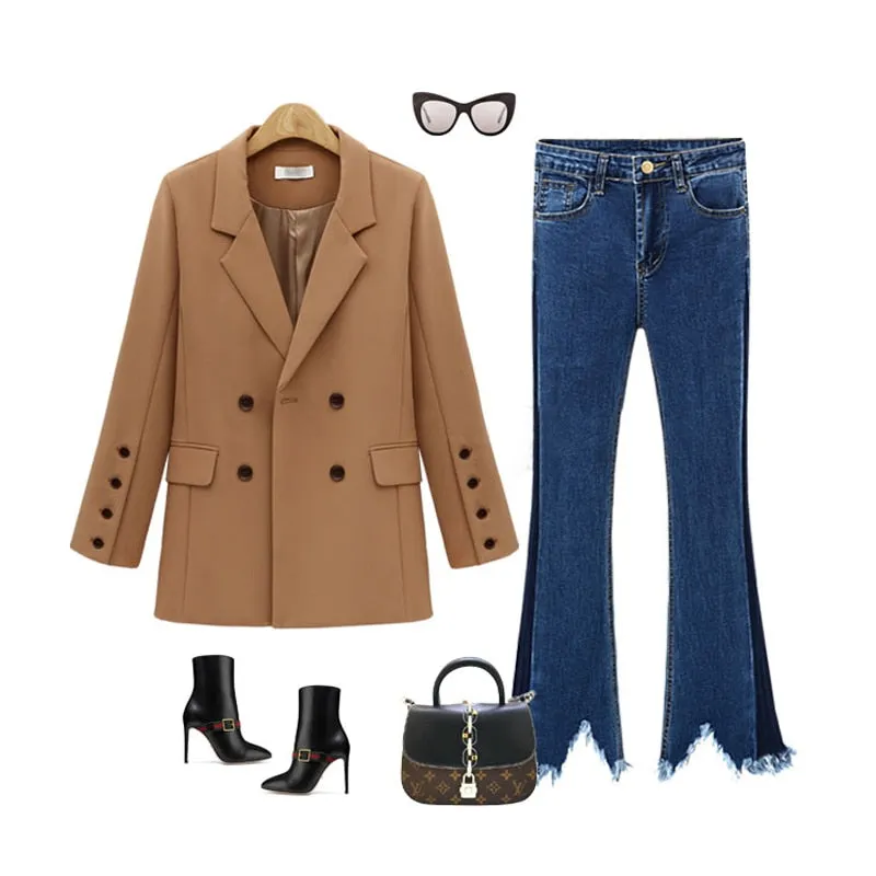 Elegant Winter Double Breasted Pocket Blazer Jacket