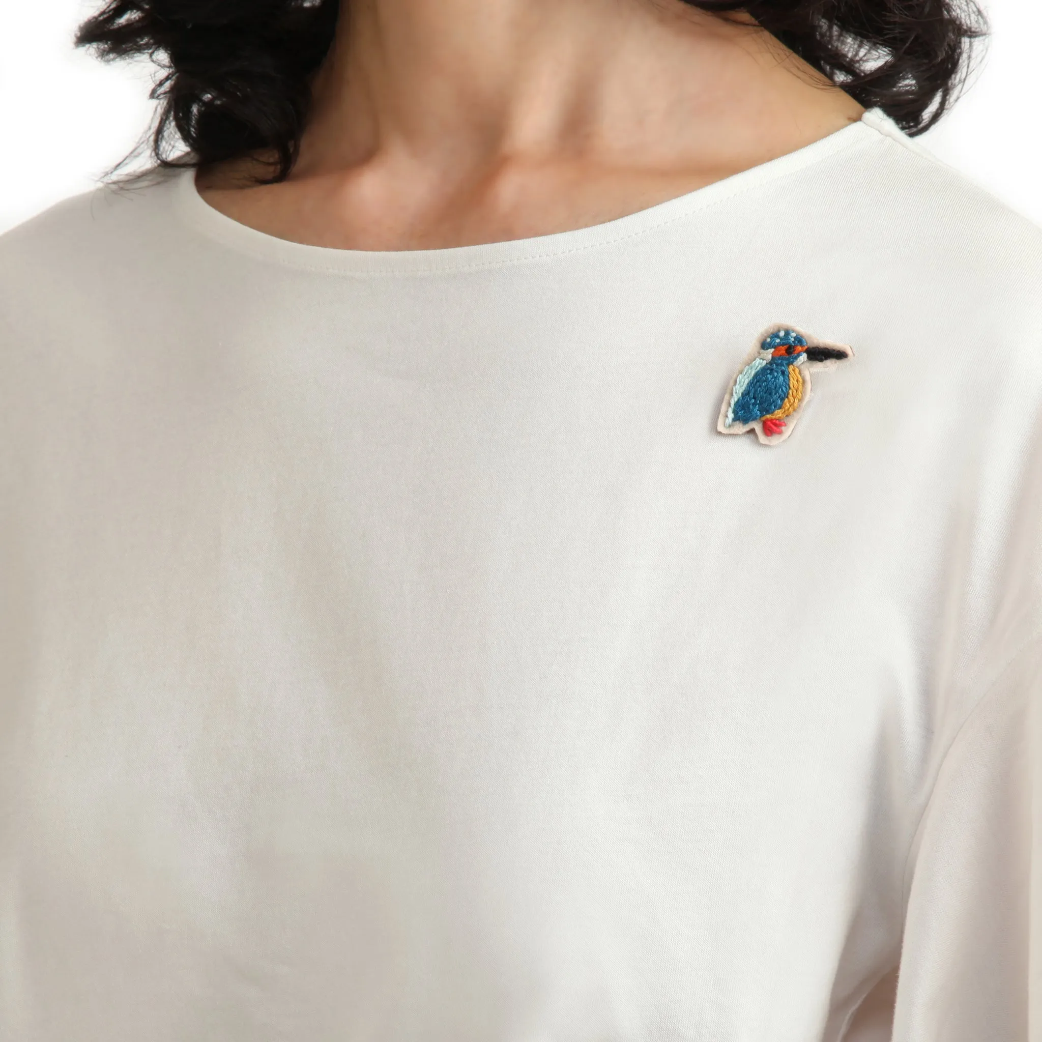 Embroidered King Fisher Bird Brooch
