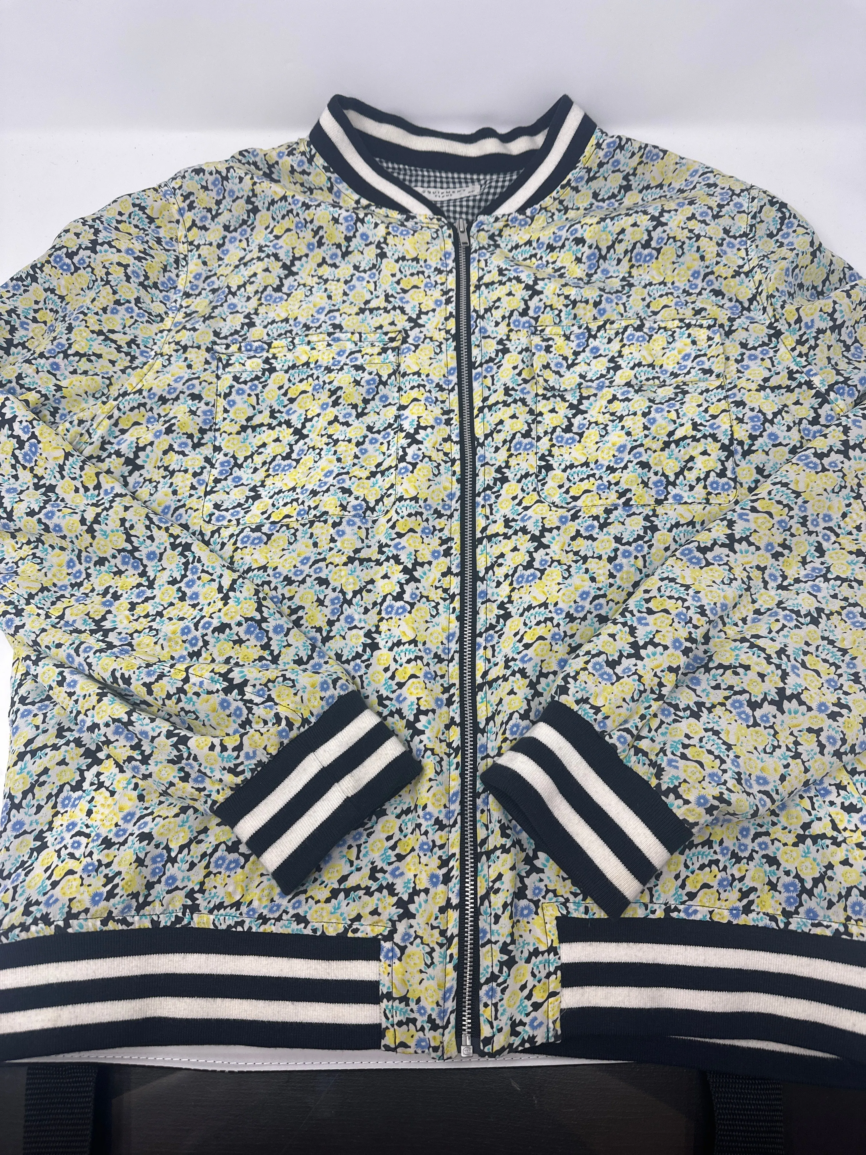 Equipment Floral Print Silk Bomber Jacket