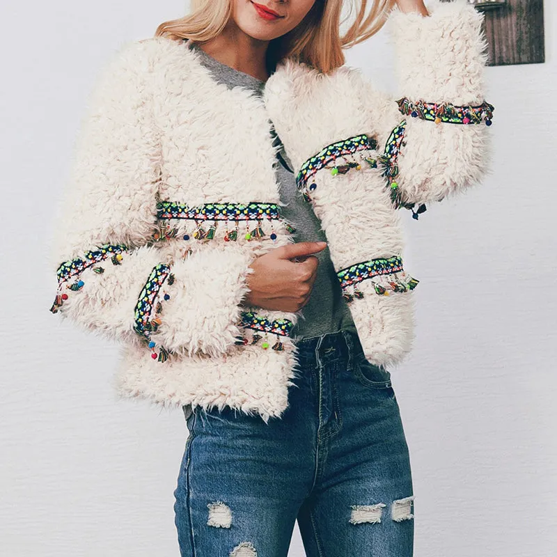 Fashion Ethnic Style Short Autumn And Winter Fringed Plush Coat
