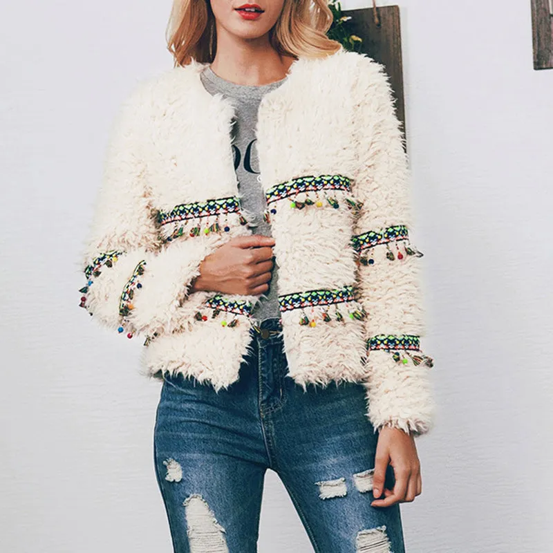 Fashion Ethnic Style Short Autumn And Winter Fringed Plush Coat