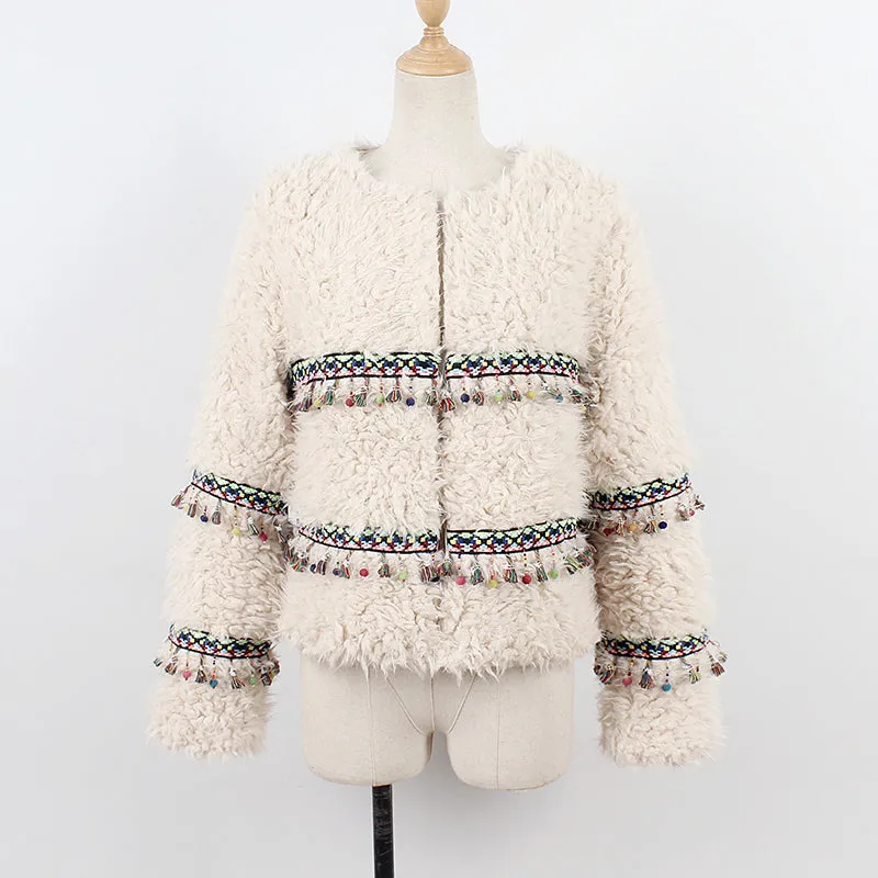 Fashion Ethnic Style Short Autumn And Winter Fringed Plush Coat