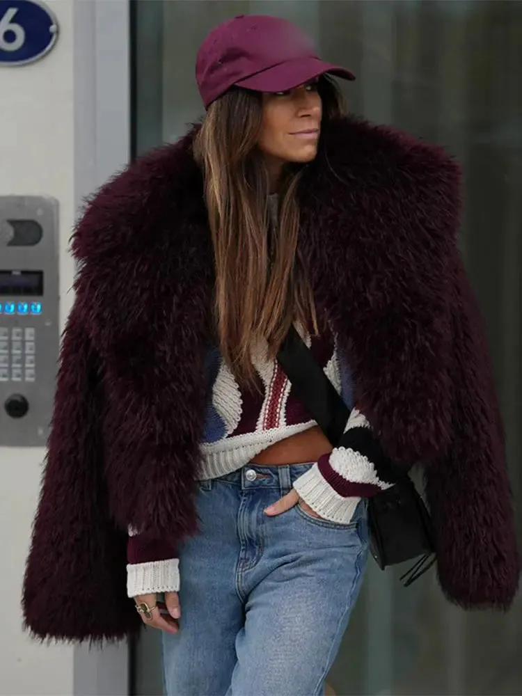 Fashion Faux Fur Fluffy Thickened Jacket For Women Oversized Long Sleeve Lapel Cardigan Coat Autumn Winter Lady Warm Outwear