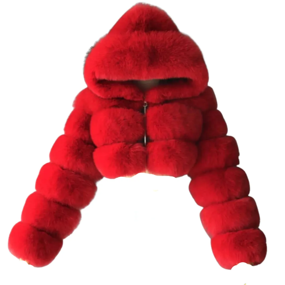 Faux Fur Hooded Cropped Coat