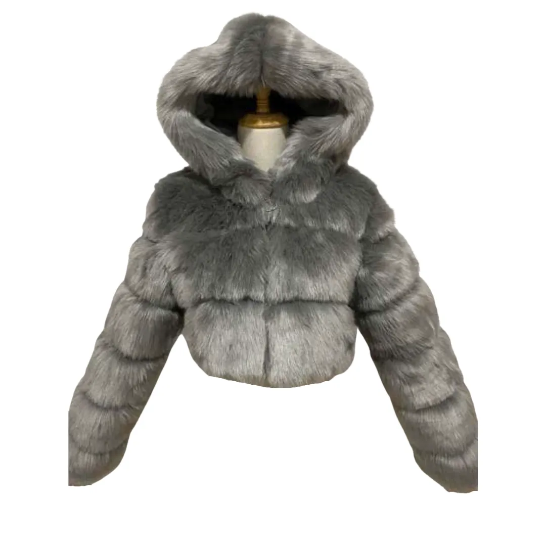 Faux Fur Hooded Cropped Coat