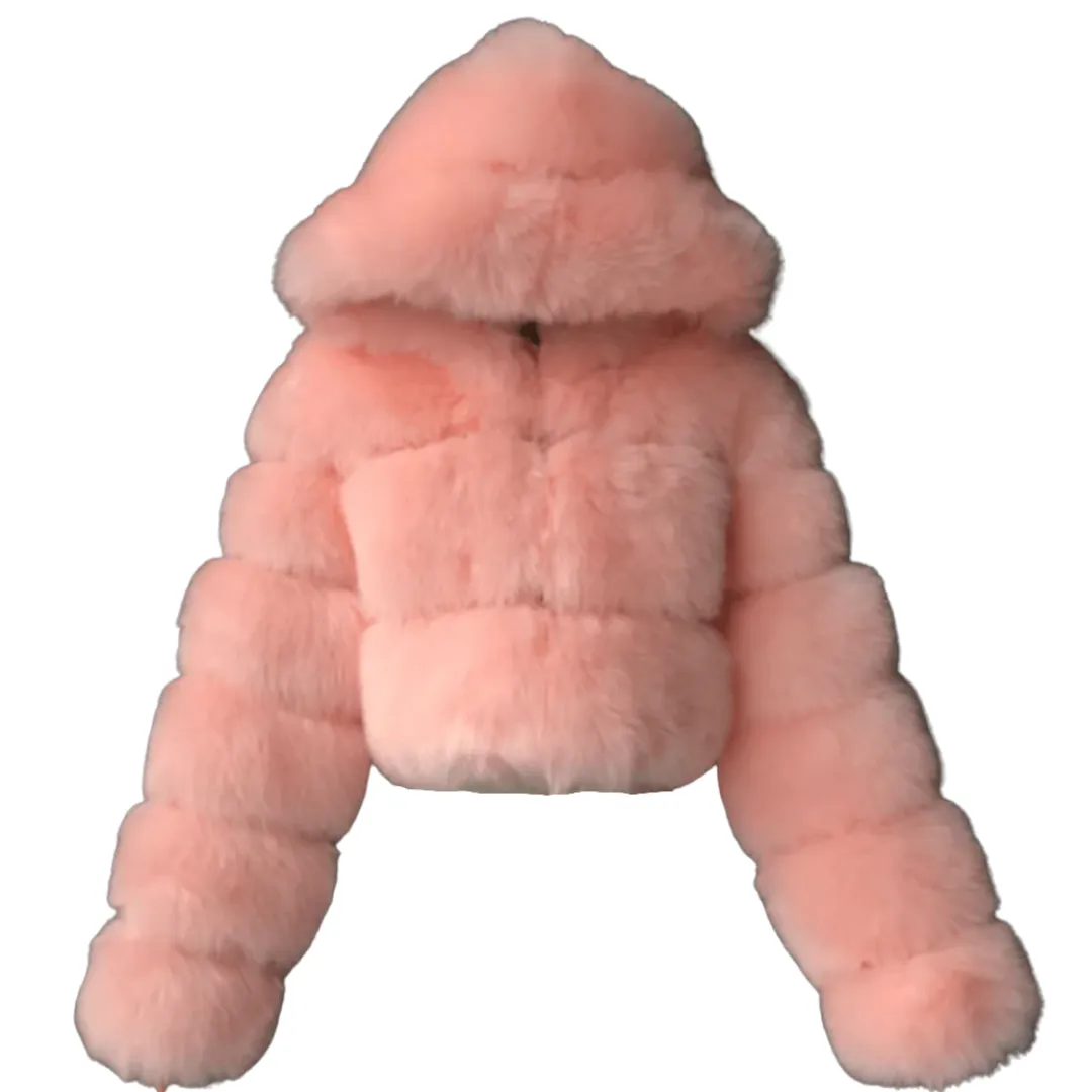 Faux Fur Hooded Cropped Coat