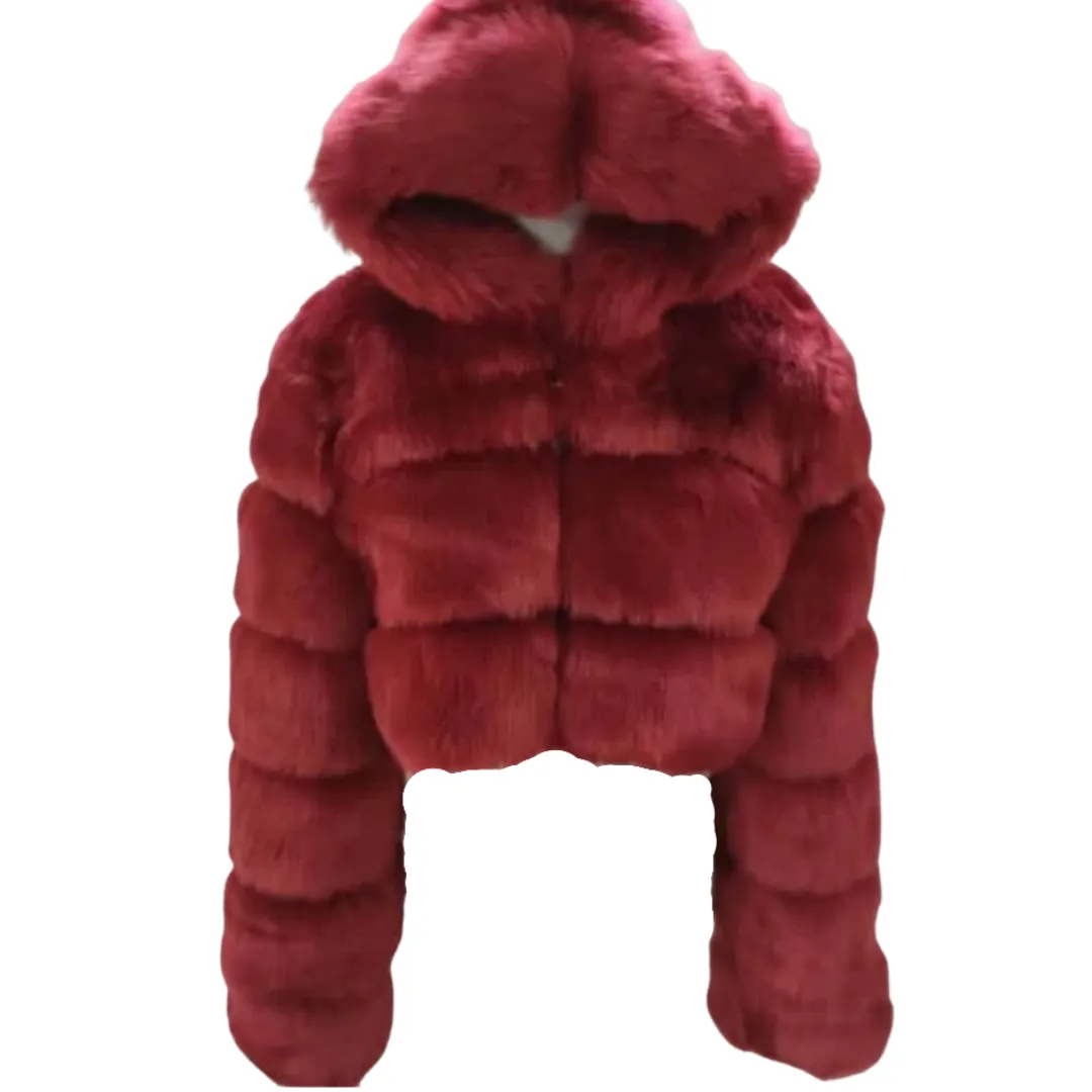 Faux Fur Hooded Cropped Coat