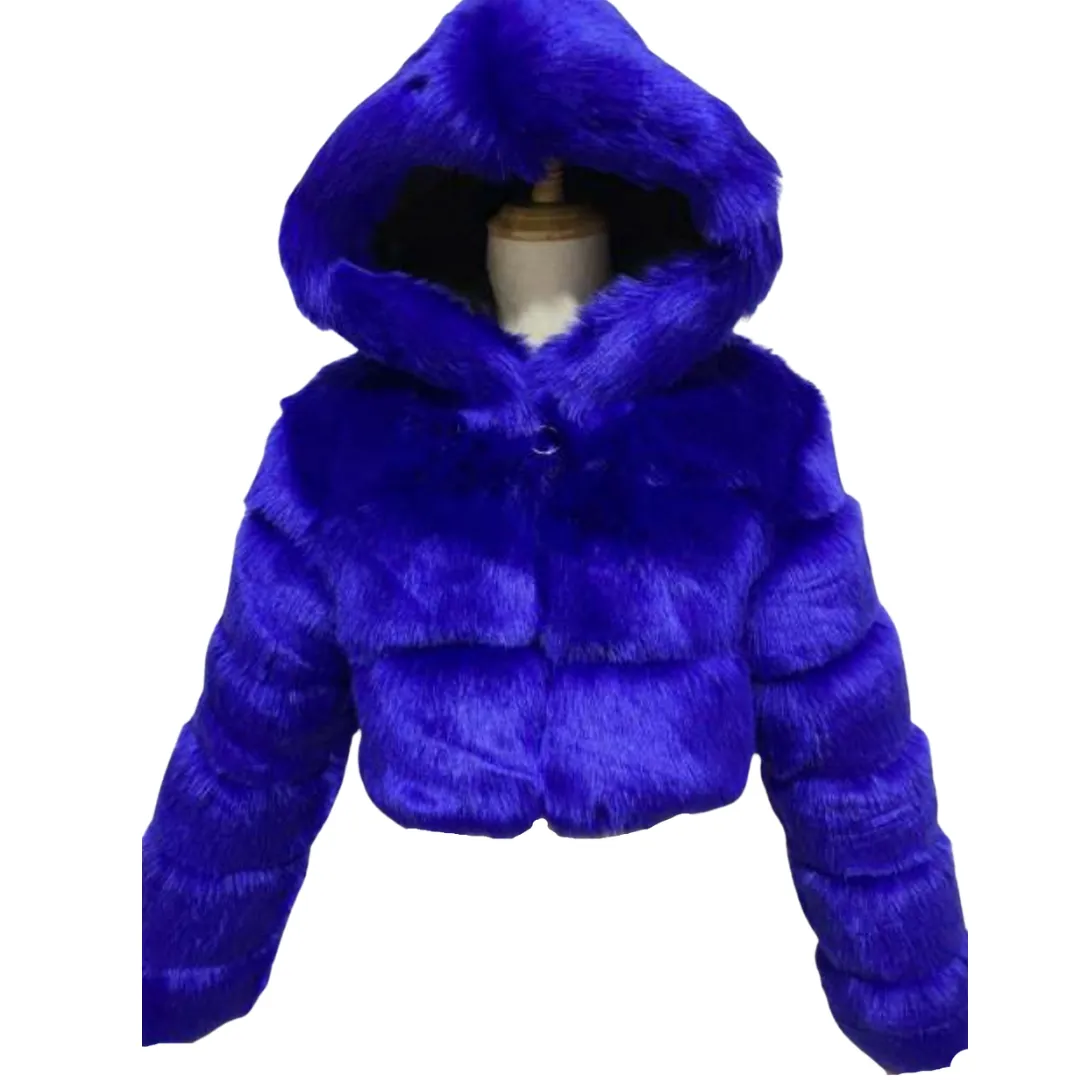 Faux Fur Hooded Cropped Coat