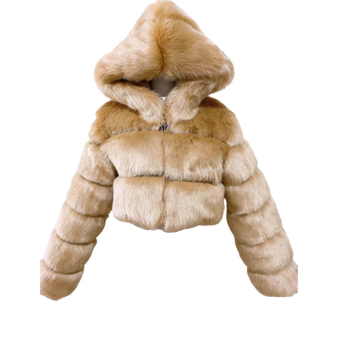 Faux Fur Hooded Cropped Coat
